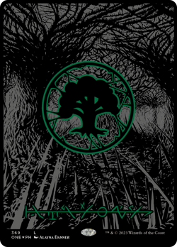 Forest (369) (Oil Slick Raised Foil) [Phyrexia: All Will Be One] - Image 1