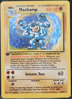 Pokemon Machamp 100 HP Holo Rare Base Set 1st Edition 8/102 Wizards Card 1999 - Image 1