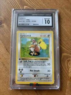 FARFETCH'D 1999 POKEMON BASE SET 1ST EDITION UNCOMMON GEM 39/102 CGC 10 - Image 1
