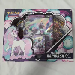 Pokemon TCG Galarian Rapidash V Collection Box 4 Booster Packs New V Box FOIL 820650808739 - Image 1