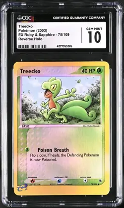 Pokemon Treecko 75/109 EX Ruby & Sapphire Reverse Holo CGC 10 GEM MINT - Image 1