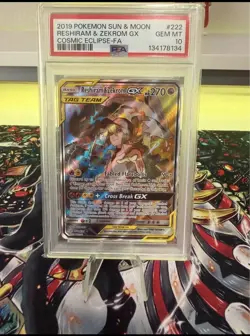 Pokemon Reshiram & Zekrom GX 222/236 Cosmic Eclipse PSA 10 - Image 1