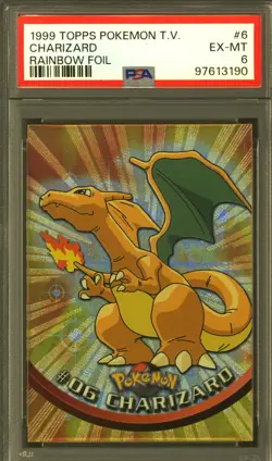 Topps Pokemon TV #6 Rainbow Foil Charizard PSA 6 - Image 1