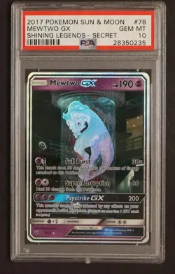 2017 Pokemon Sun and Moon Shining Legends Secret Rare Mewtwo Gx /28350235 PSA 10 - Image 1