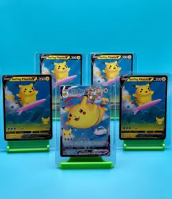 NM - 2021 POKEMON CELEBRATIONS LOT, 4 SURFING PIKACHU Vs & 1 FLYING PIKACHU VMAX - Image 1