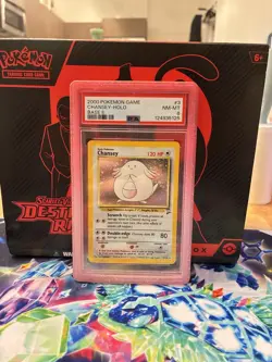 PSA 8 NM-MT Chansey Base Set 2 Holo Rare Pokemon Card 3/130 with Card Guard! - Image 4