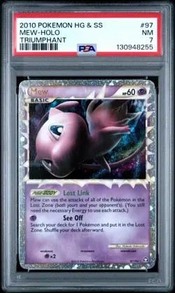 2010 POKEMON HEARTGOLD & SOULSILVER TRIUMPHANT #97 MEW-HOLO PSA 7 - Image 1