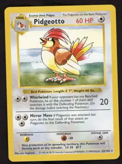 Pokemon Pidgeotto 022/102 Base Set (Shadowless) Regular LP - Image 1