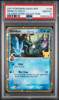 2021 POKEMON SWSH BLACK STAR PROMO CELEBRATIONS COLL #136 MIMIKYU-HOLO PSA 10 - Image 1