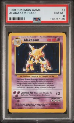 1999 POKEMON BASE SET UNLIMITED #1 ALAKAZAM-HOLO PSA 8 - Image 1