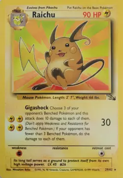 Raichu 29/62 Fossil Regular Black Star Rare Pokemon TCG Light Played - Image 1