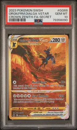 2023 POKEMON CROWN ZENITH SECRET #GG68 FULL ART/ORIGIN FORME DIALGA VSTAR PSA 10 - Image 1