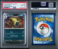 2023 POKEMON PAL EN TYRANITAR TRIPLE WHAMMY TIN #135 COSMO HOLO PSA 10 POP 65 - Image 4