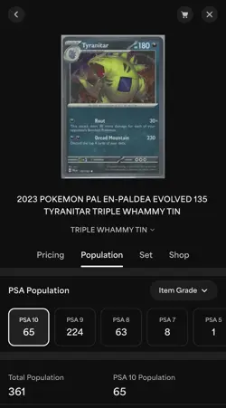 2023 POKEMON PAL EN TYRANITAR TRIPLE WHAMMY TIN #135 COSMO HOLO PSA 10 POP 65 - Image 5