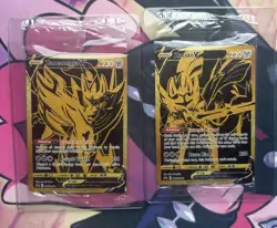 Pokemon TCG - Zacian V SWSH076 & Zamazenta V SWSH077 Gold Promos NM - Sealed - Image 1