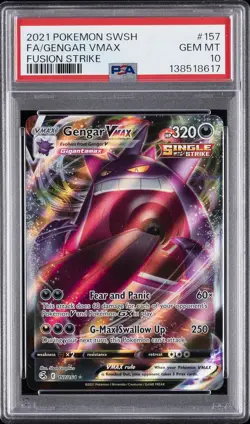 2021 POKEMON SWORD & SHIELD FUSION STRIKE #157 FULL ART/GENGAR VMAX PSA 10 - Image 1