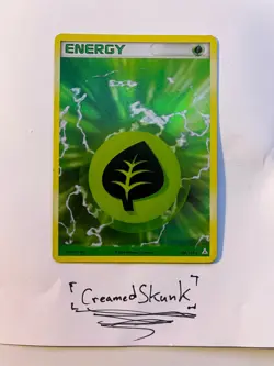 Pokemon TCG GRASS ENERGY Card EX Holon Phantoms 105/110 Holo Rare Print Error - Image 1