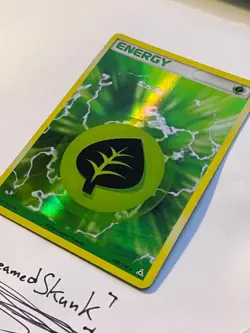 Pokemon TCG GRASS ENERGY Card EX Holon Phantoms 105/110 Holo Rare Print Error - Image 2