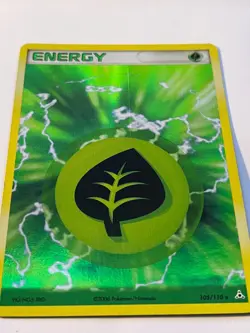 Pokemon TCG GRASS ENERGY Card EX Holon Phantoms 105/110 Holo Rare Print Error - Image 3