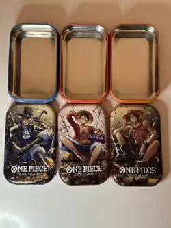 One Piece CCG Tin Promo Cards Set Sealed Luffy, Ace, And Sabo With Opened Tins - Image 2