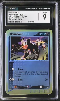CGC 9 MINT Houndour 2003 EX Dragon 59/97 Reverse Holo Pokemon Card - Image 1