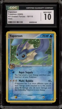 Pokemon Vaporeon EX Unseen Forces Holo Rare #19 CGC 10 Gem Mint - Image 1