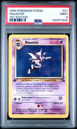 PSA 9 MINT 1999 POKEMON FOSSIL 21 HAUNTER 1ST EDITION ENGLISH - Image 1