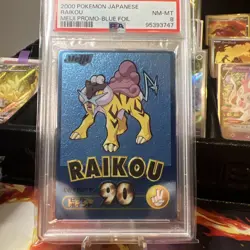 2000 Pokemon Japanese Meiji Promo Raikou PSA 8 Blue Foil Near Mint Carddass - Image 1