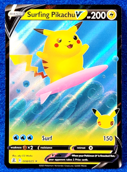 Surfing Pikachu V Celebrations Near Mint 008/025 Holo Ultra Rare Pokemon - Image 1
