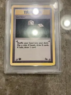 1999 POKEMON FOSSIL 1ST EDITION #60 GAMBLER PSA MINT 9 CRACKED HOLDER - Image 3
