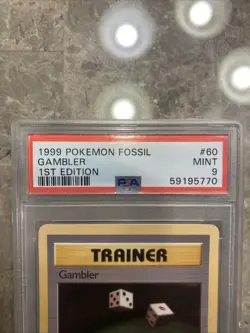 1999 POKEMON FOSSIL 1ST EDITION #60 GAMBLER PSA MINT 9 CRACKED HOLDER - Image 4