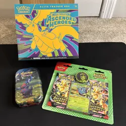 Pokemon TCG Mega Evolution Ascended Heroes ETB Tin And 2 Pack Blister Bundle - Image 1
