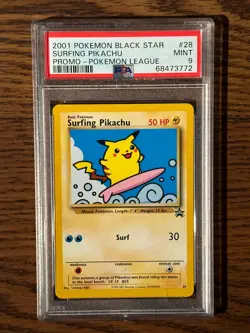 Pokemon League Black Star Surfing Pikachu Promo #28 PSA9 Cert # 68473772 - Image 1