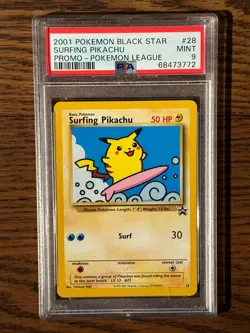 Pokemon League Black Star Surfing Pikachu Promo #28 PSA9 Cert # 68473772 - Image 2