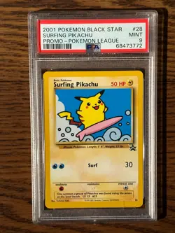 Pokemon League Black Star Surfing Pikachu Promo #28 PSA9 Cert # 68473772 - Image 3