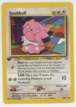 Snubbull 74/111 1st Edition Common Neo Genesis Pokemon Card 2000 WOTC First - Image 1