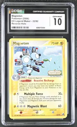 CGC 10 Magneton 2006 EX Legend Maker 22/92 Reverse Holo Stamped Pokemon Card - Image 1
