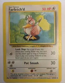 Farfetch'd Uncommon Vintage Base Set Pokemon TCG Card 27/102 Near-Mint Condition - Image 1