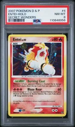 Entei Holo Rare D&P Secret Wonders 4/132 PSA 8 Pokemon Card (Holo Bleed) - Image 1