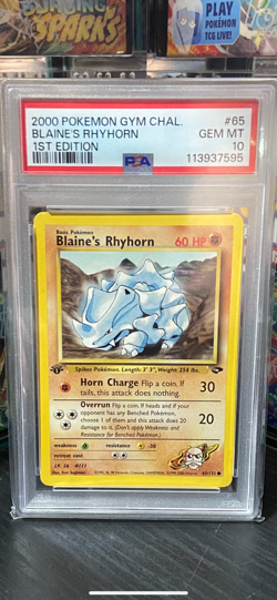 Pokemon Gym challenge 1st edition Blaine’s Rhyhorn PSA 10 - Image 1