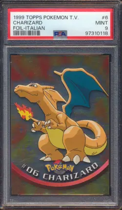 1999 TOPPS POKEMON T.V. CHARIZARD #6 ITALIAN FOIL PSA 9 W/ Black logo! - Image 1