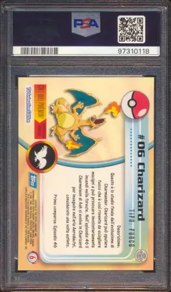 1999 TOPPS POKEMON T.V. CHARIZARD #6 ITALIAN FOIL PSA 9 W/ Black logo! - Image 2