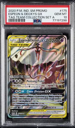 2020 POKEMON INDONESIAN SM PROMO TAG TEAM COLL SET A ESPEON & DEOXYS GX PSA 10 - Image 1