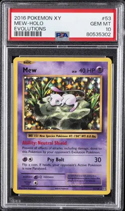 2016 POKEMON XY EVOLUTIONS #53 MEW-HOLO PSA 10 - Image 1