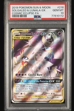 Pokemon Sun & Moon Cosmic Eclipse Solgaleo & Lunala GX Alt Art #215 PSA 10 - Image 1