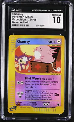 CGC 10 GEM MINT Chansey 2002 Expedition 72/165 Reverse Holo Pokemon Card - Image 1