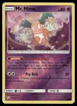 Pokemon Cards Mr. Mime 66/181 Reverse Holo Team Up Sun & Moon NM - Image 1