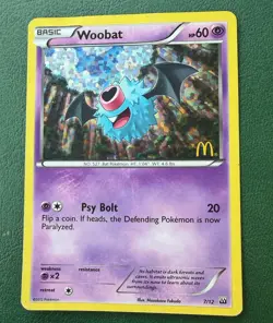 Pokemon Woobat 007/012 McDonald's 2012 Promo Holo Basic Psy Bolt TCG Card - Image 1