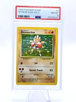 1999 POKEMON BASE SET UNLIMITED #7 HITMONCHAN-HOLO PSA 8 - Image 1