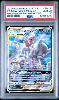 2019 POKEMON SM BLACK STAR PROMO #SM191 FULL ART/MEWTWO & MEW GX PSA 10 - Image 1